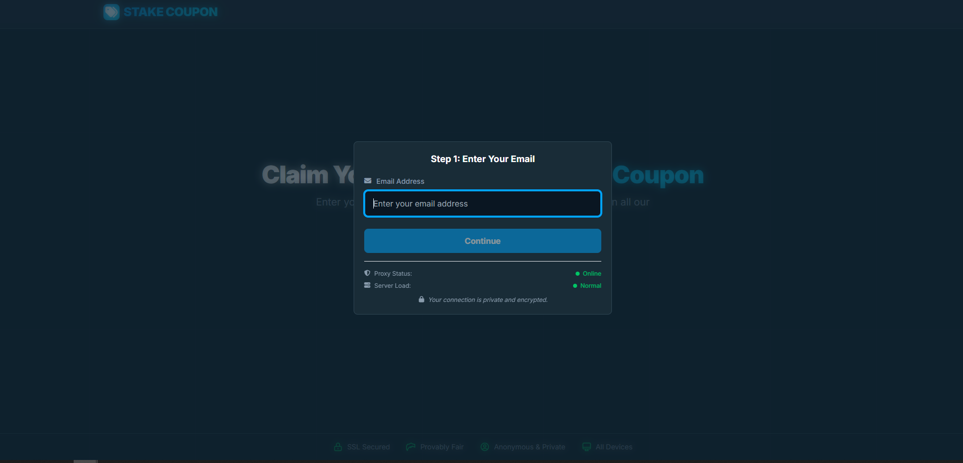 A screenshot showing the simple interface of StakePromo.cc to generate a free $30 Stake coupon.